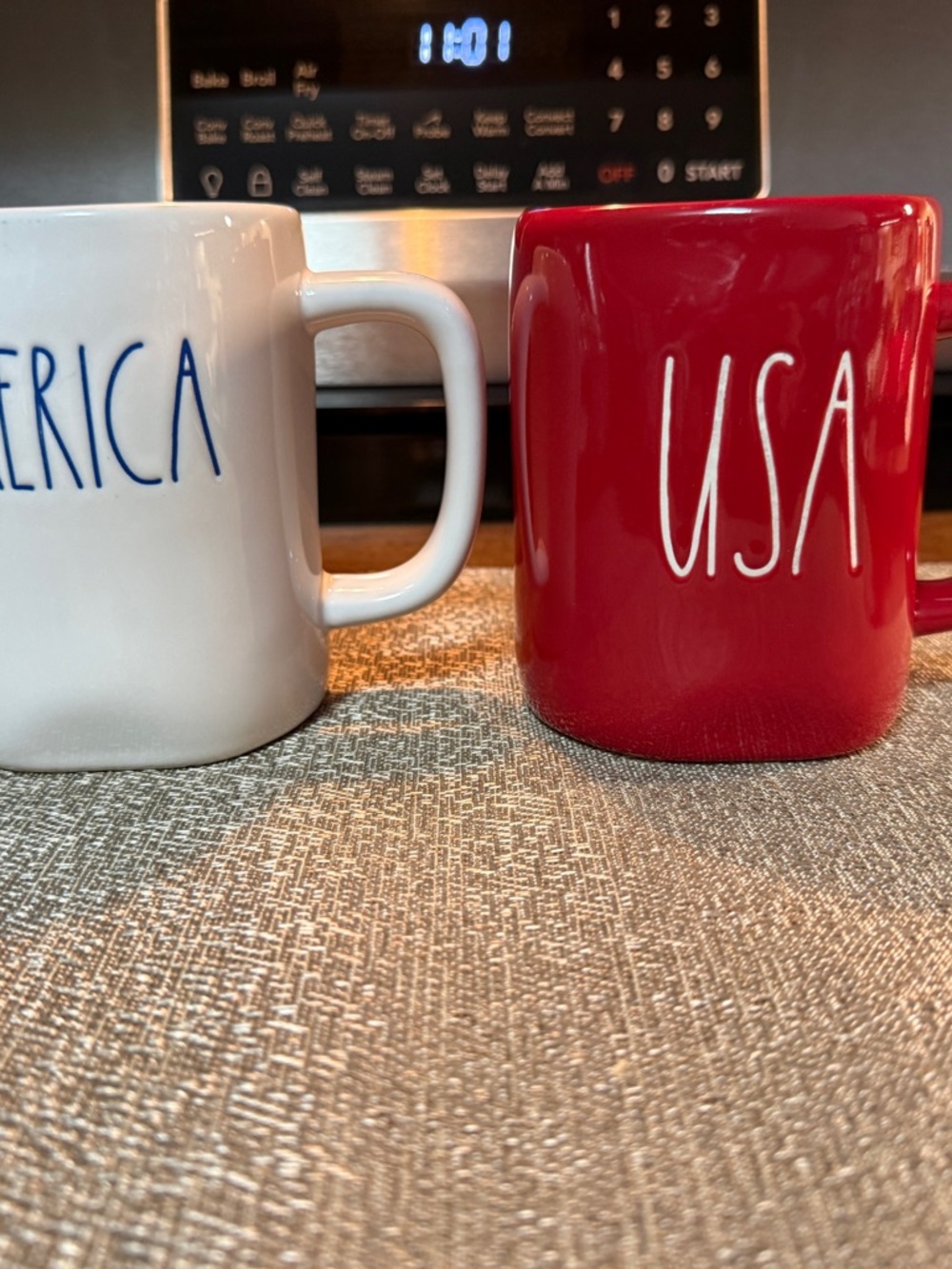 Rae Dunn Red and White USA Mugs